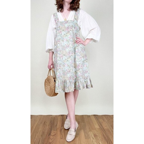 Vintage Handmade Floral Garden Girl Pinafore Midi Dress Grandmacore Cottagecore - Picture 2 of 8